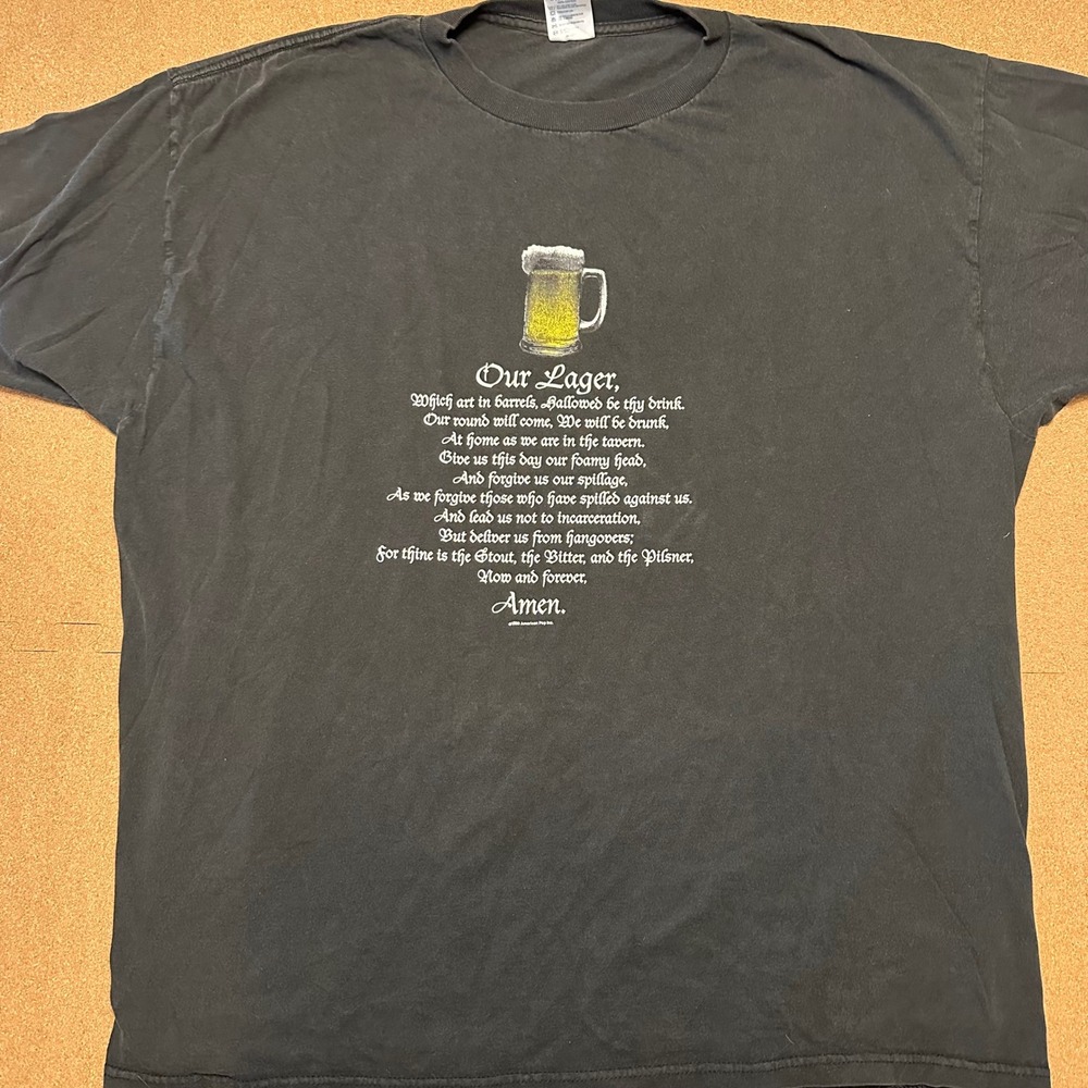 Delta T-Shirt Mens XXL Black Our Lager Beer Prayer Vintage 1999 Graphic Tee